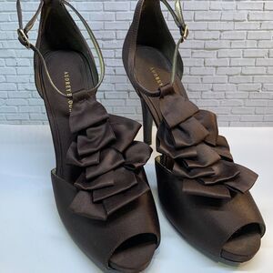Audrey Brooke Stiletto Heels SZ 9 M Brown Ruffled Ankle Strap Prom Wedding Party